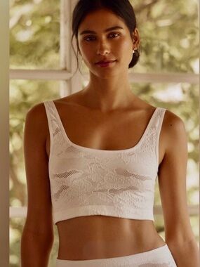 Lace Knit Lyrebird Crop Bralette - White S/M